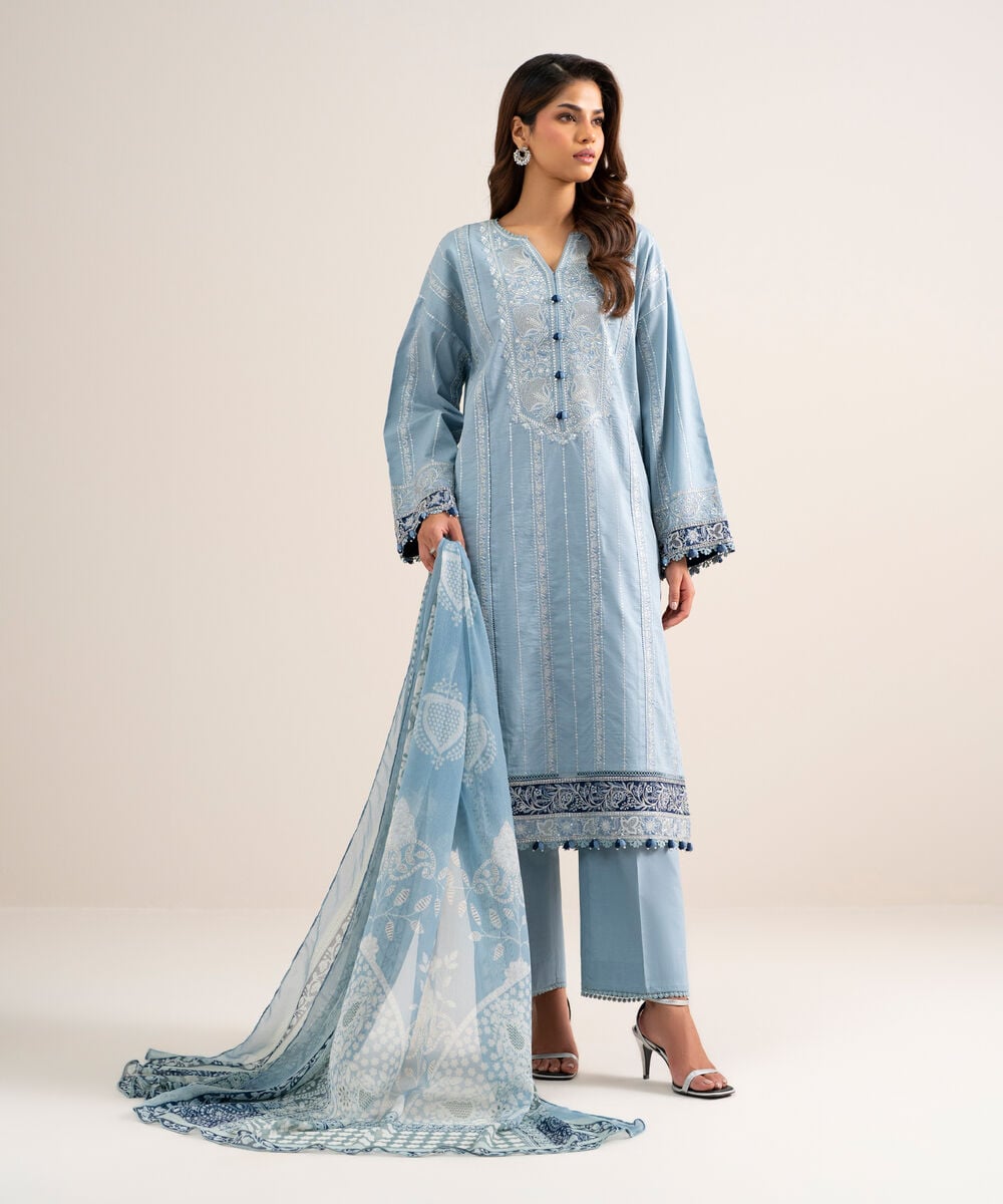 3 Piece - Embroidered Lawn Suit — Sapphire view 3