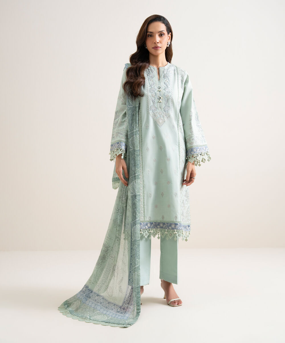 3 Piece - Embroidered Lawn Suit — Sapphire view 3