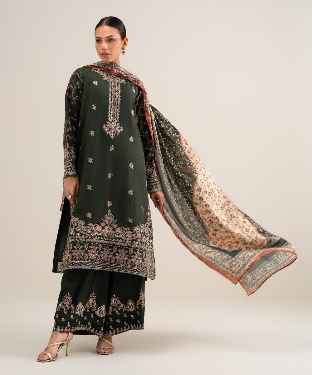 3 Piece - Embroidered Raw Silk Suit — Sapphire