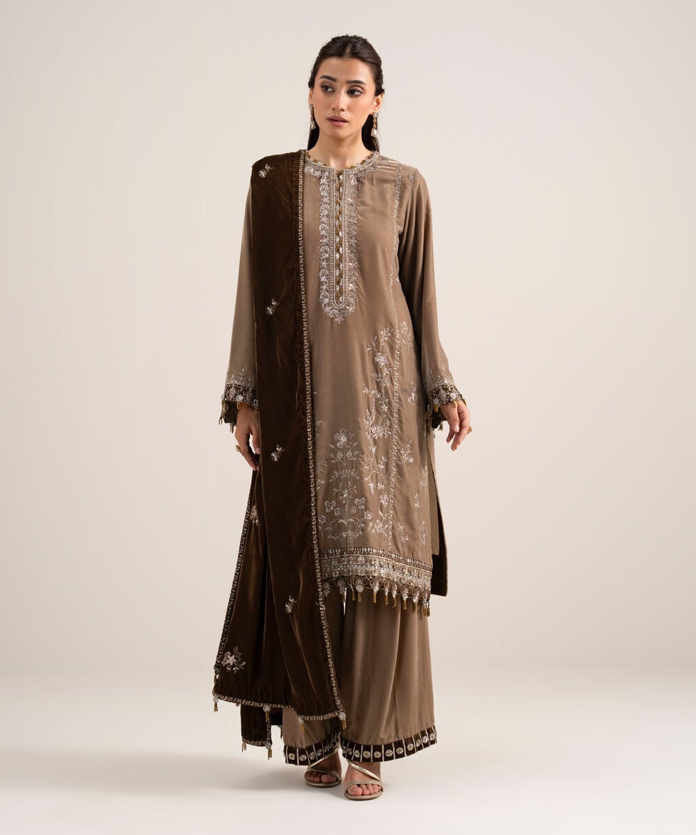 3 Piece - Embroidered Velvet Suit — Sapphire