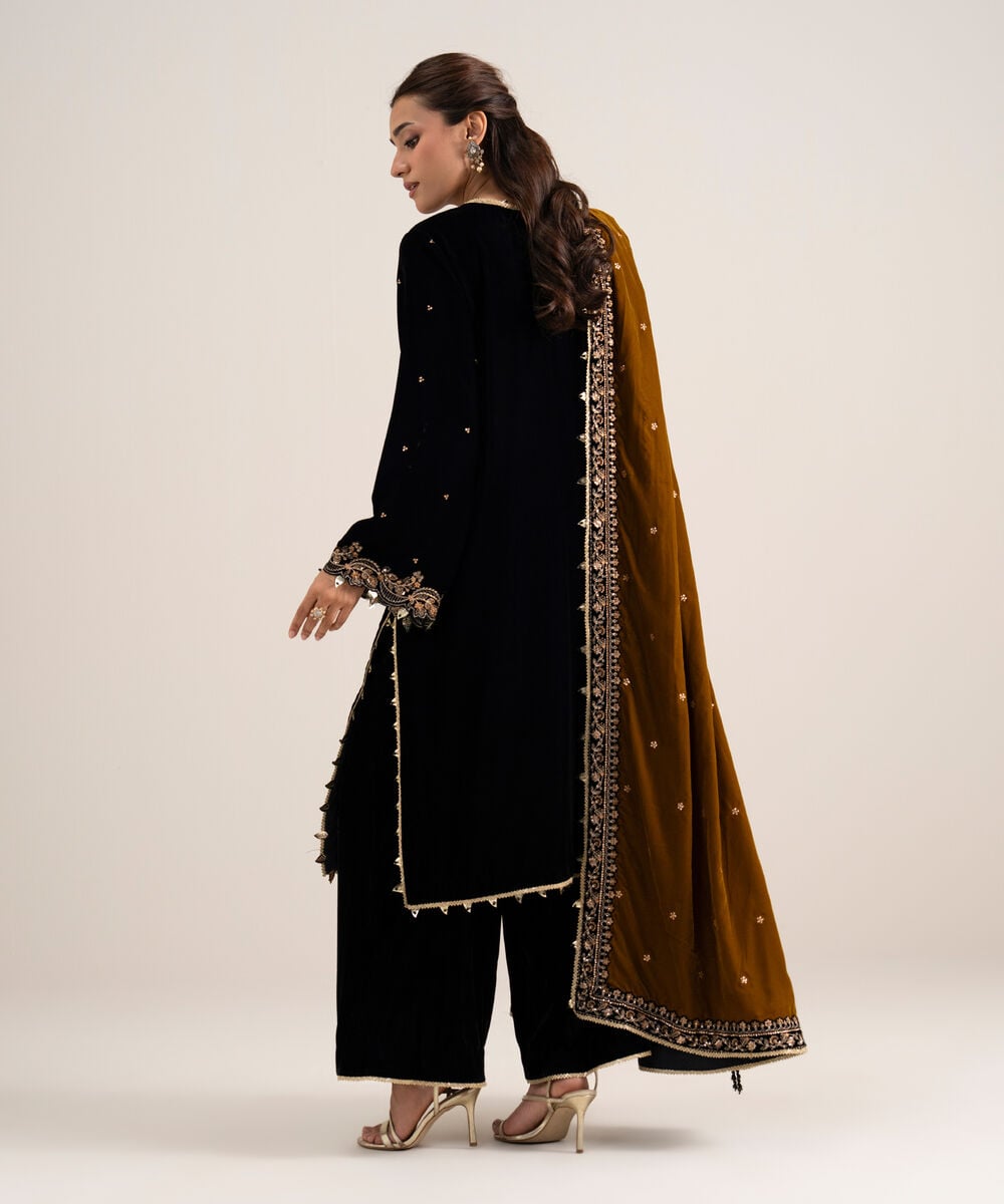 3 Piece - Embroidered Velvet Suit โ Sapphire view 3