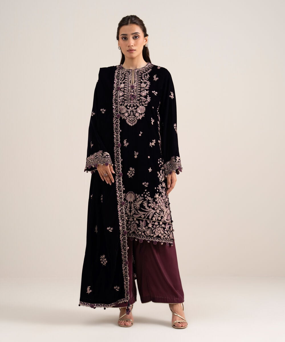 3 Piece - Embroidered Velvet Suit — Sapphire