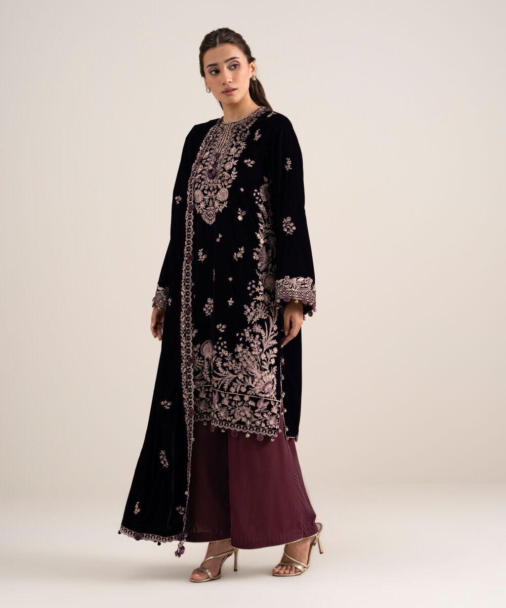 3 Piece - Embroidered Velvet Suit — Sapphire view 3