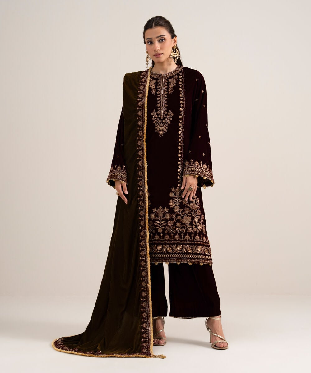 3 Piece - Embroidered Velvet Suit — Sapphire