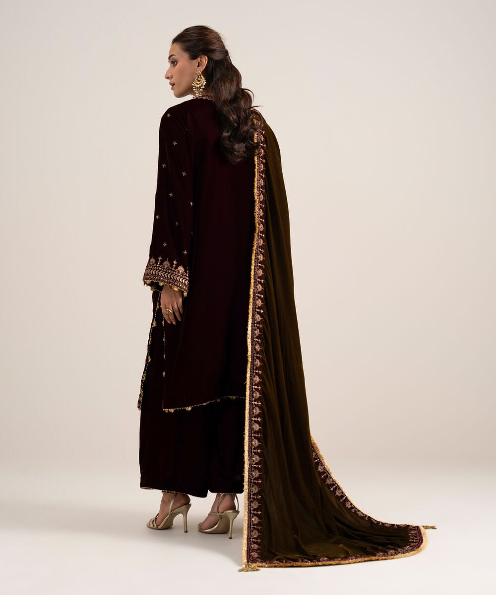 3 Piece - Embroidered Velvet Suit โ Sapphire view 3