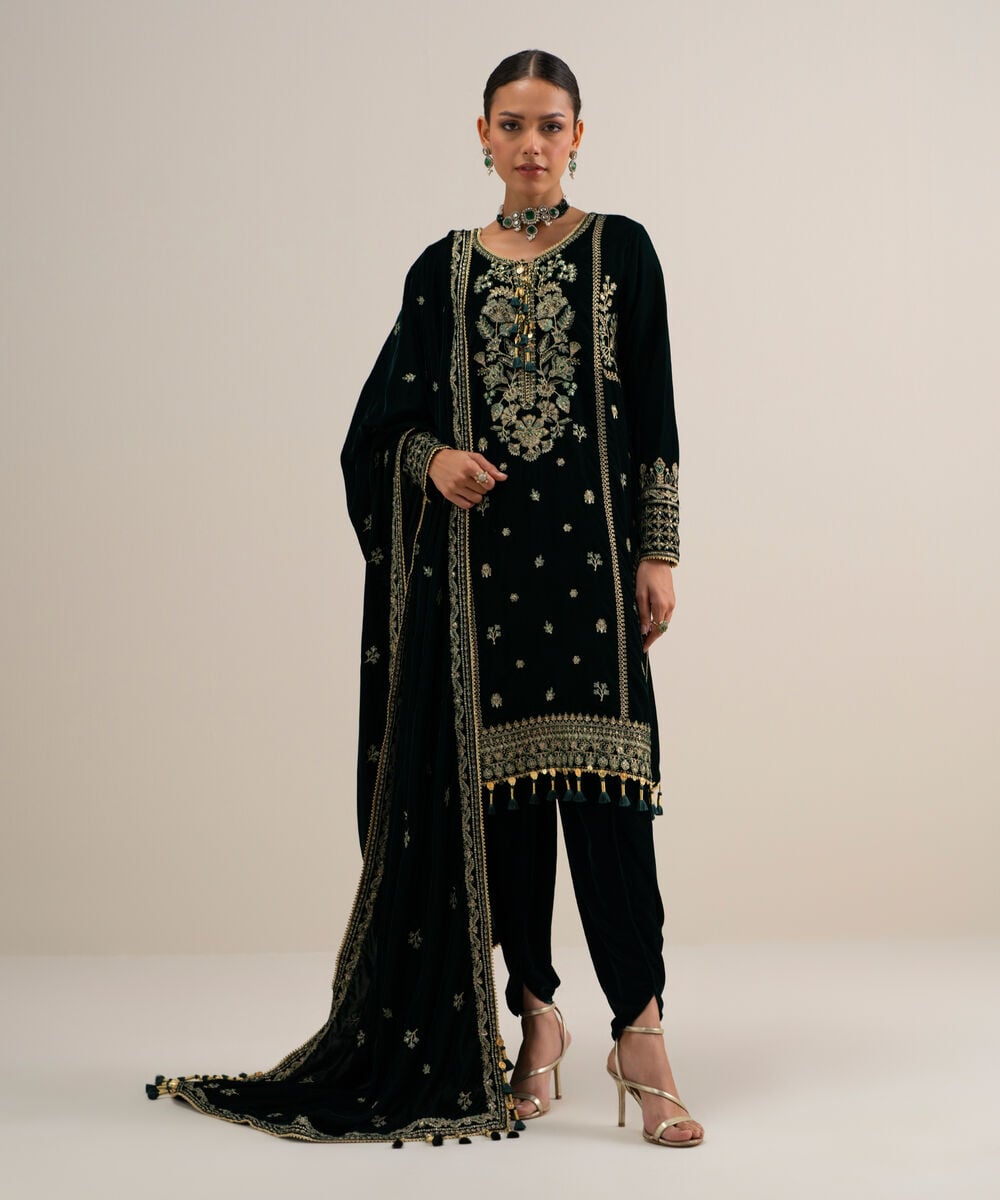 3 Piece - Embroidered Velvet Suit — Sapphire