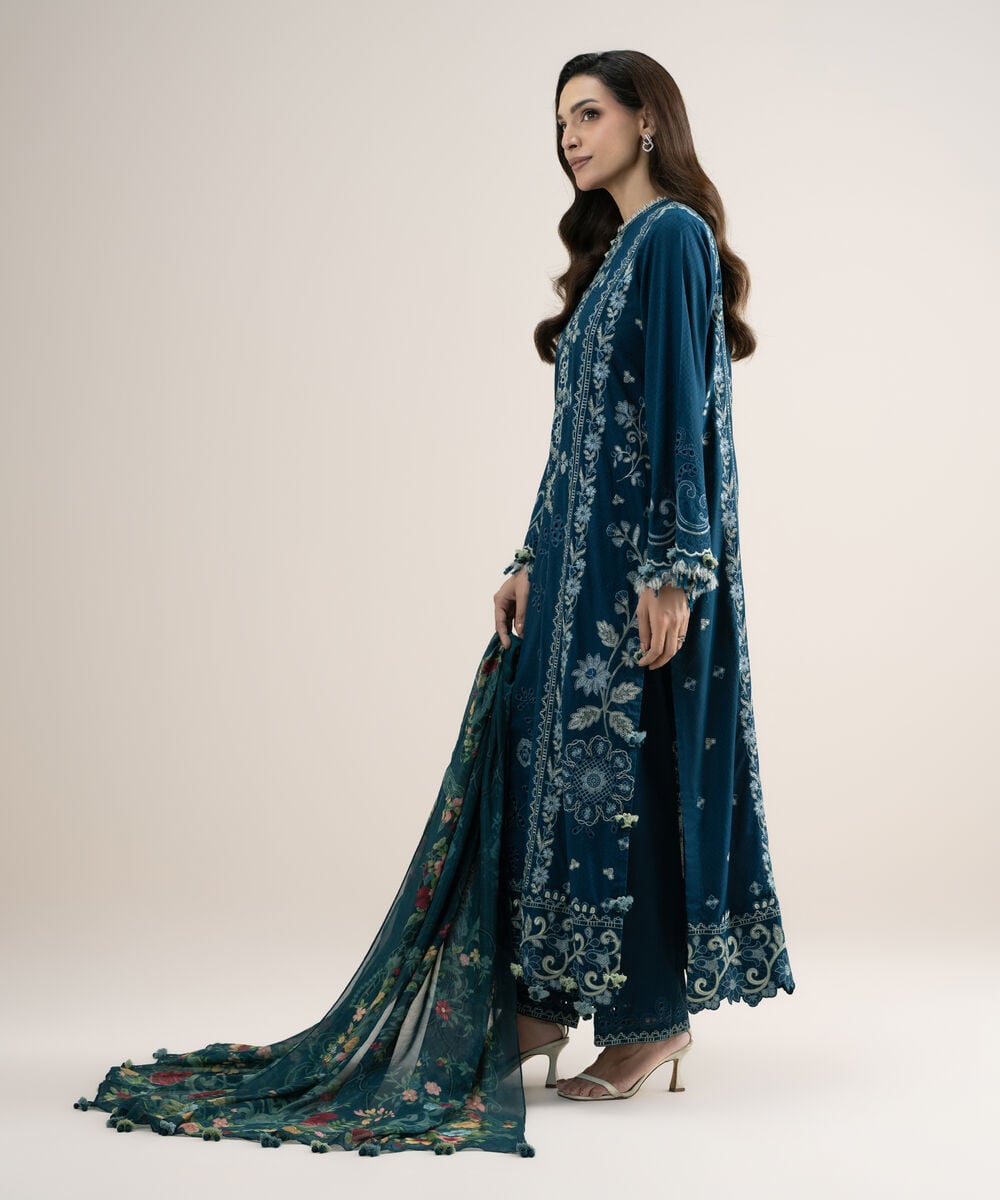 3 Piece - Embroidered Dobby Suit — Sapphire view 3