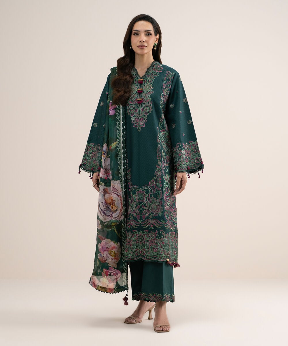 3 Piece - Embroidered Dobby Suit — Sapphire