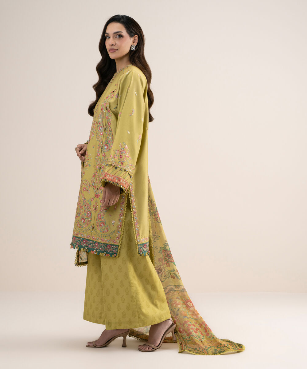3 Piece - Embroidered Cotton Satin Suit โ Sapphire view 3