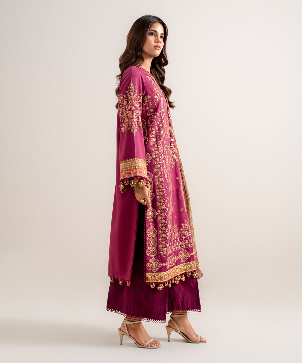 3 Piece - Embroidered Cotton Satin Suit โ Sapphire view 3