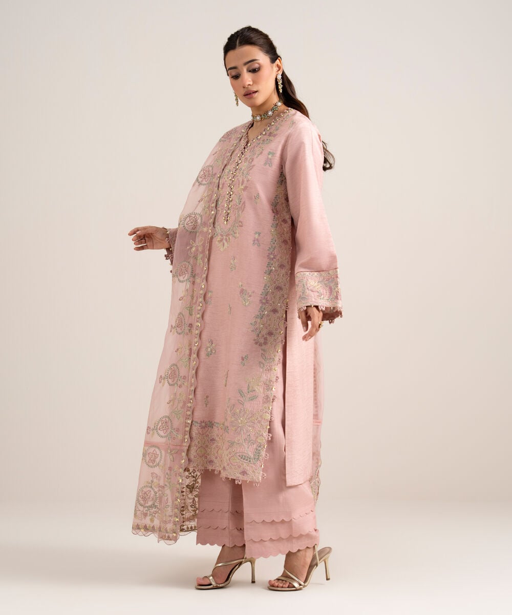 3 Piece - Embroidered Raw Silk Suit โ Sapphire view 3