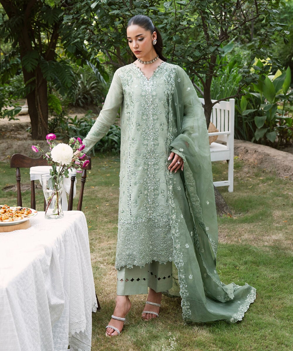 3 Piece - Embroidered Raw Silk Suit — Sapphire