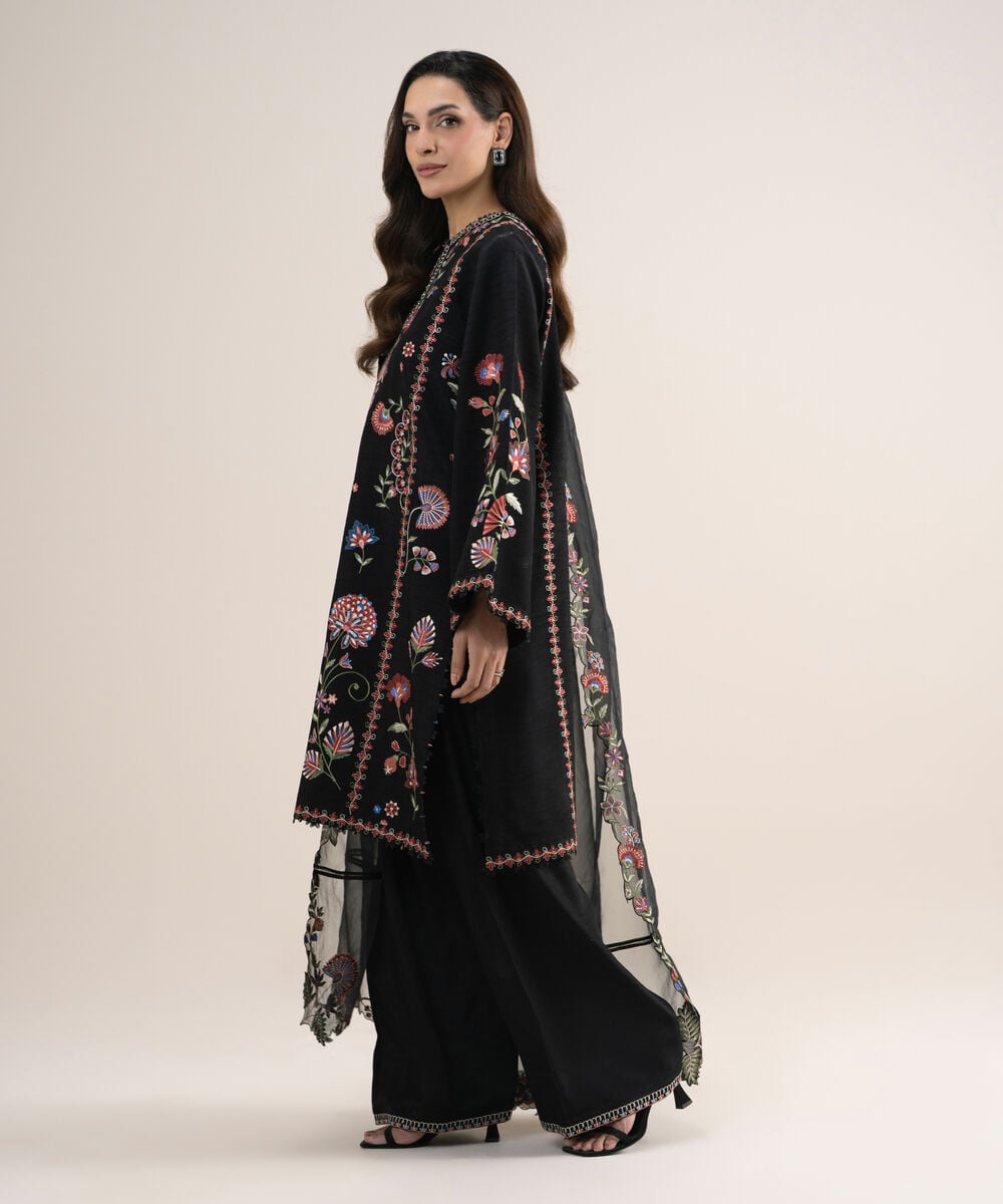 3 Piece - Embroidered Raw Silk Suit — Sapphire view 3