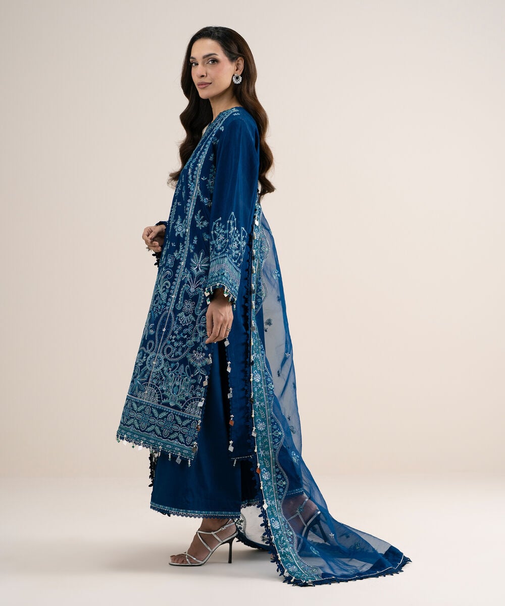 3 Piece - Embroidered Raw Silk Suit โ Sapphire view 3