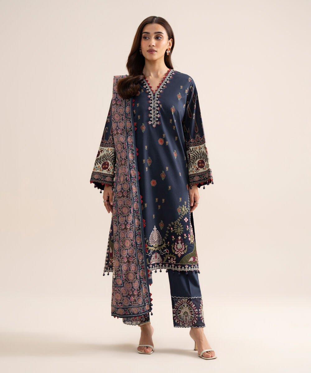 3 Piece - Embroidered Lawn Suit — Sapphire