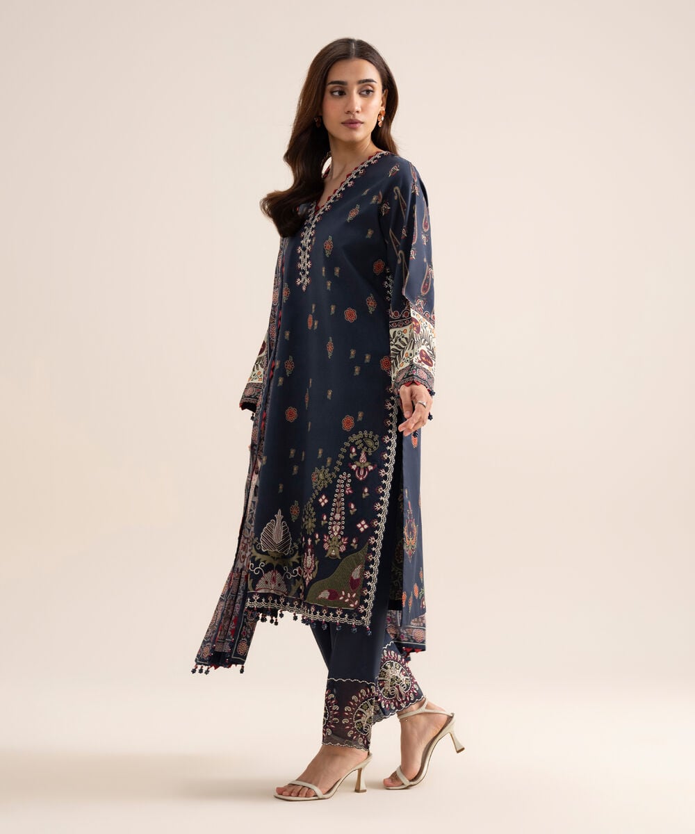 3 Piece - Embroidered Lawn Suit โ Sapphire view 3
