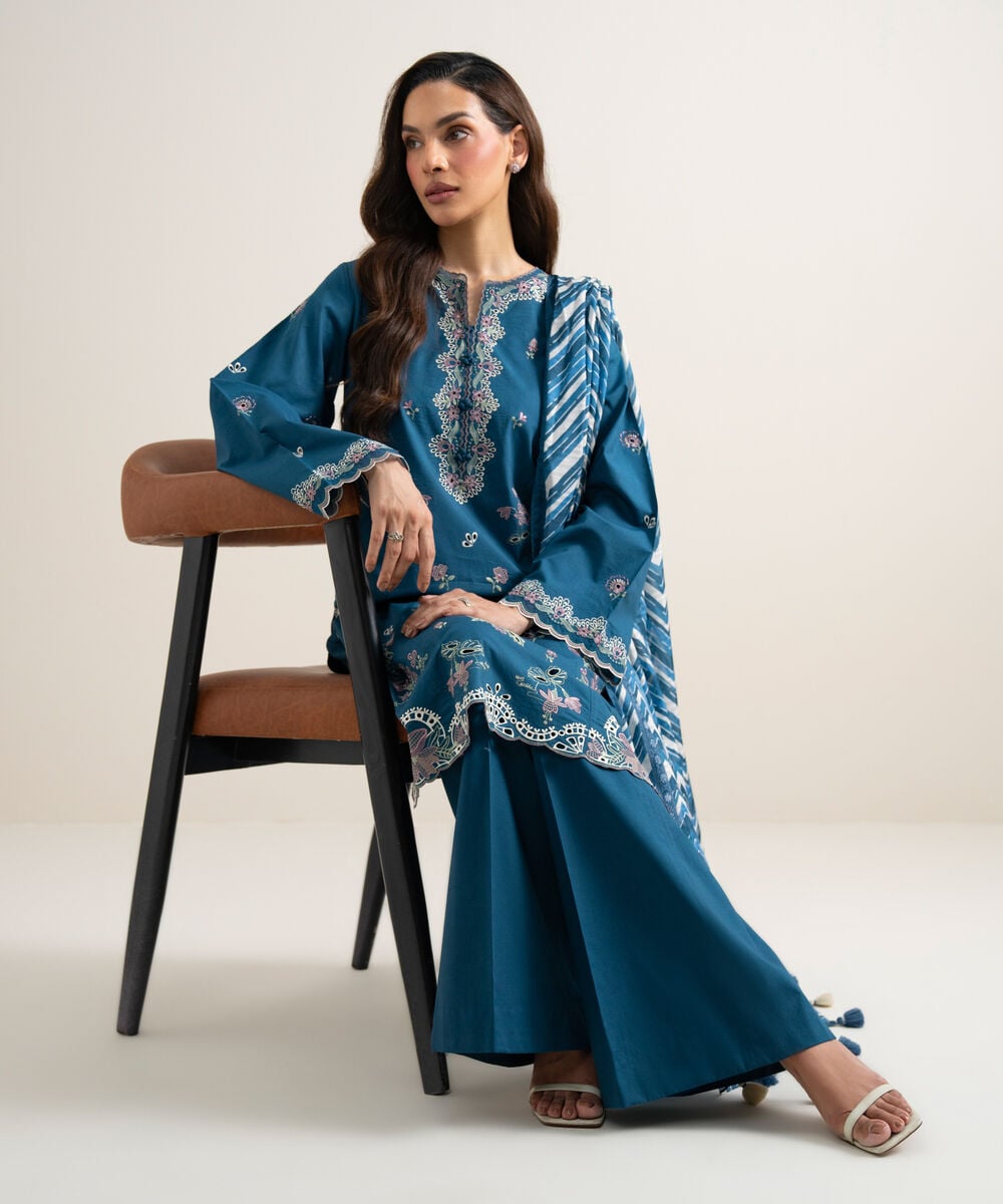 3 Piece - Embroidered Lawn Suit — Sapphire