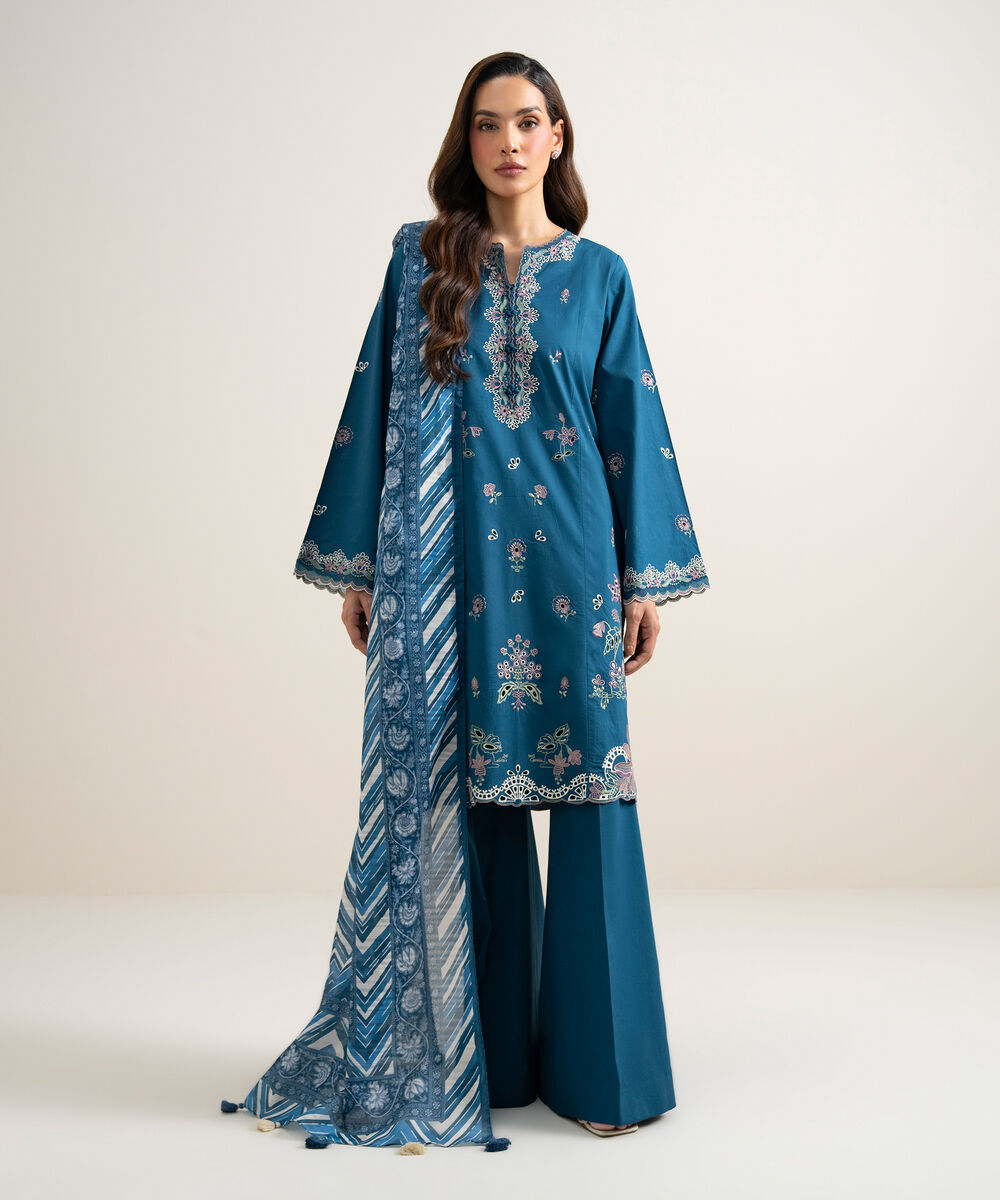 3 Piece - Embroidered Lawn Suit โ Sapphire view 3