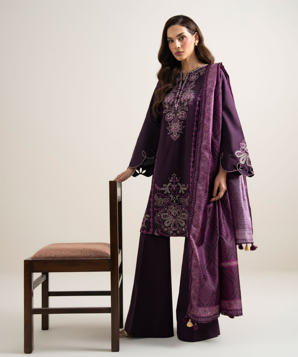 3 Piece - Embroidered Lawn Suit — Sapphire