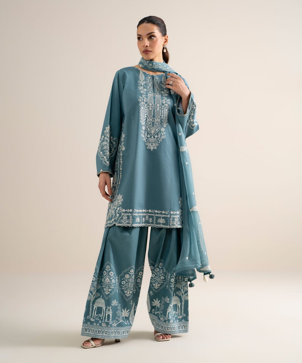 3 Piece - Embroidered Lawn Suit — Sapphire