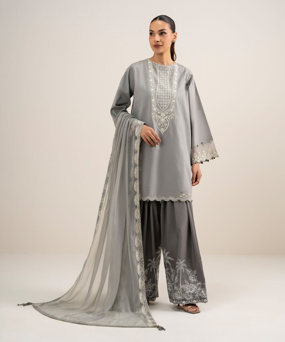 3 Piece - Embroidered Lawn Suit — Sapphire