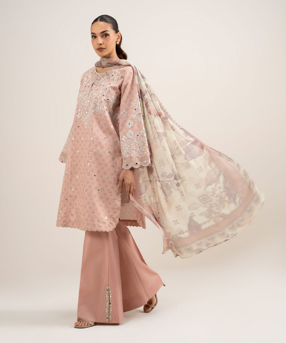 3 Piece - Embroidered Zari Lawn Suit — Sapphire