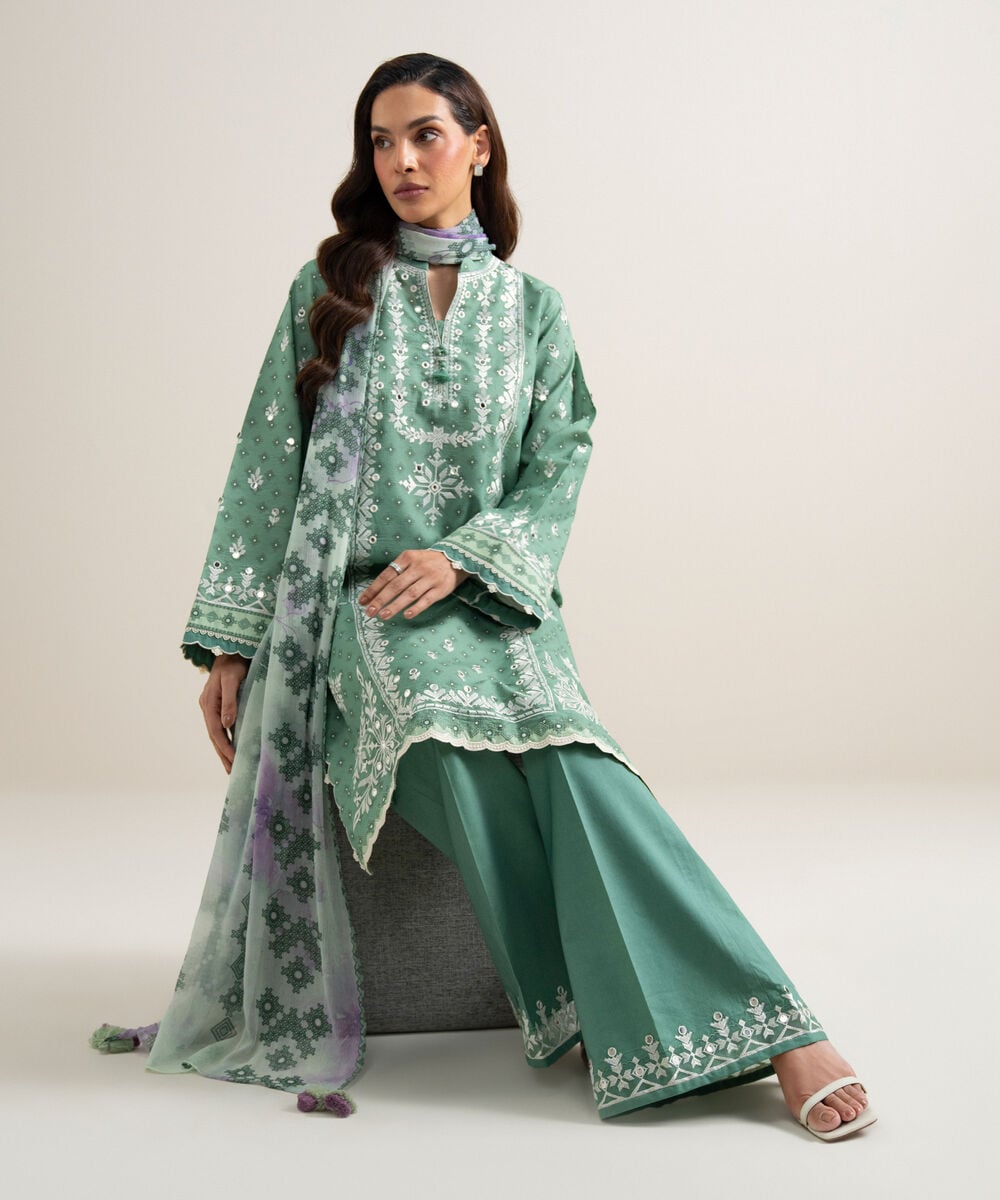 3 Piece - Embroidered Zari Lawn Suit — Sapphire