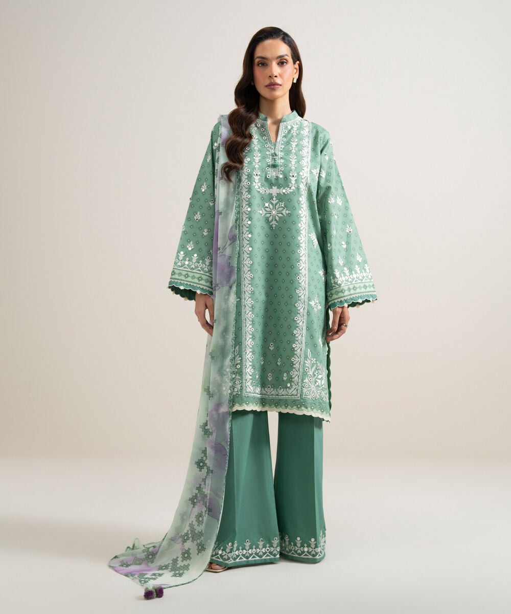 3 Piece - Embroidered Zari Lawn Suit โ Sapphire view 3