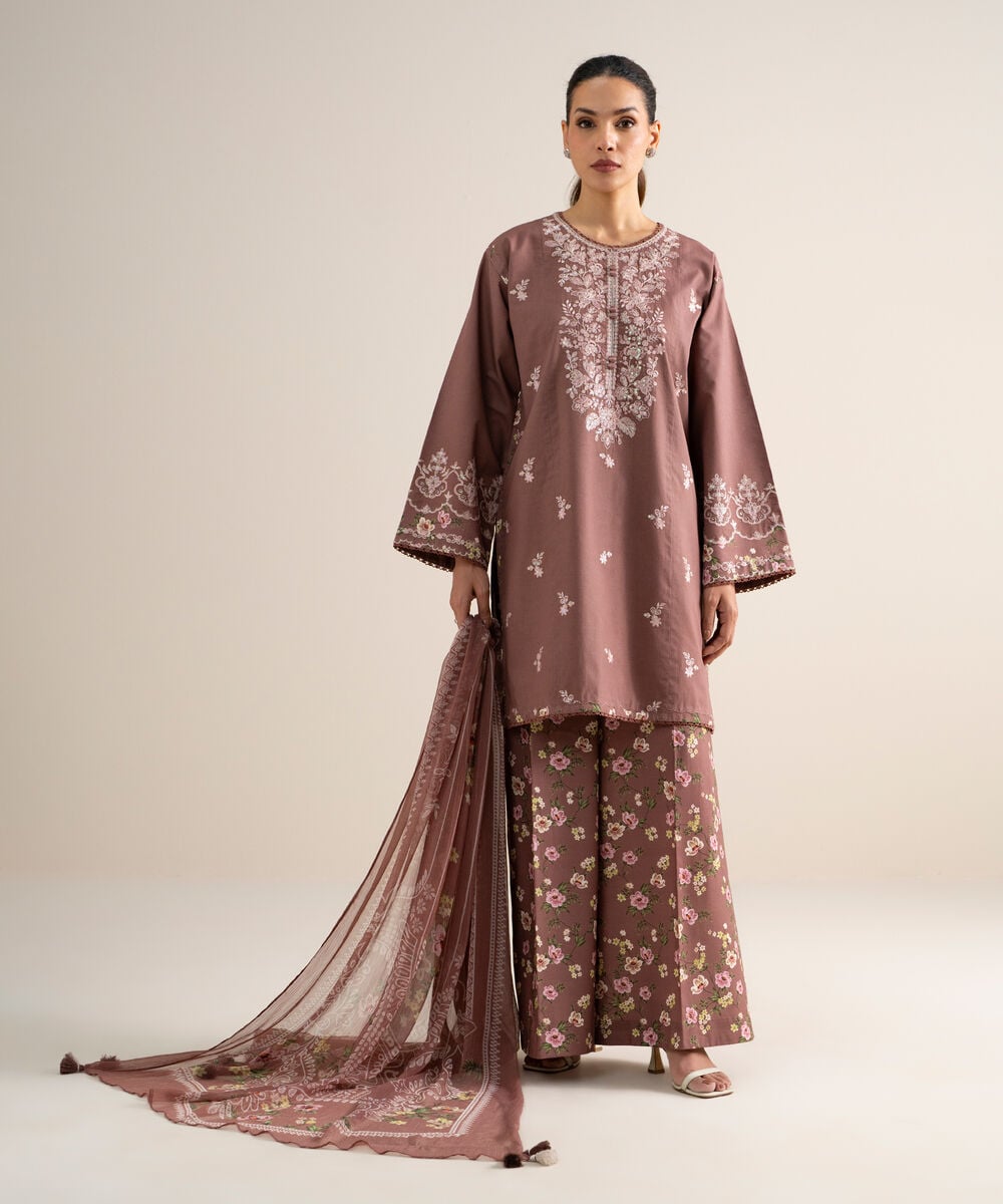 3 Piece - Embroidered Lawn Suit — Sapphire