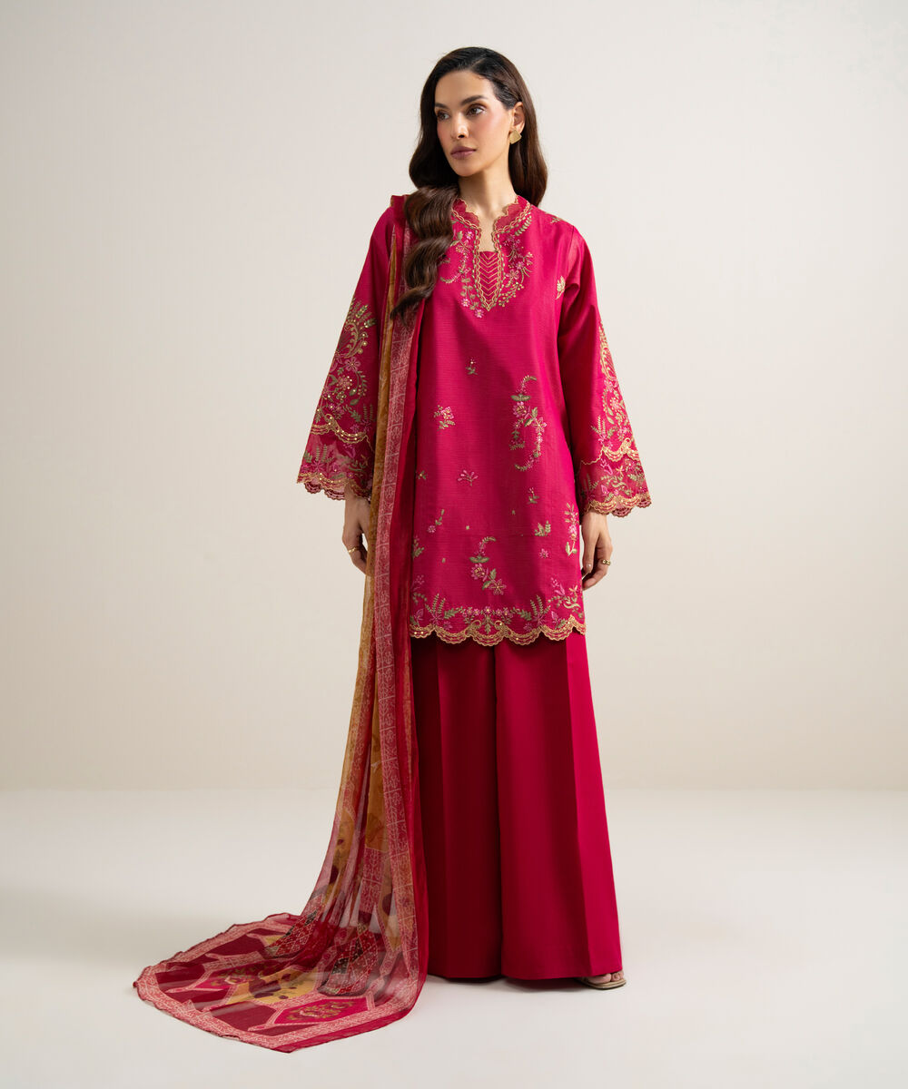 3 Piece - Embroidered Zari Lawn Suit — Sapphire view 3