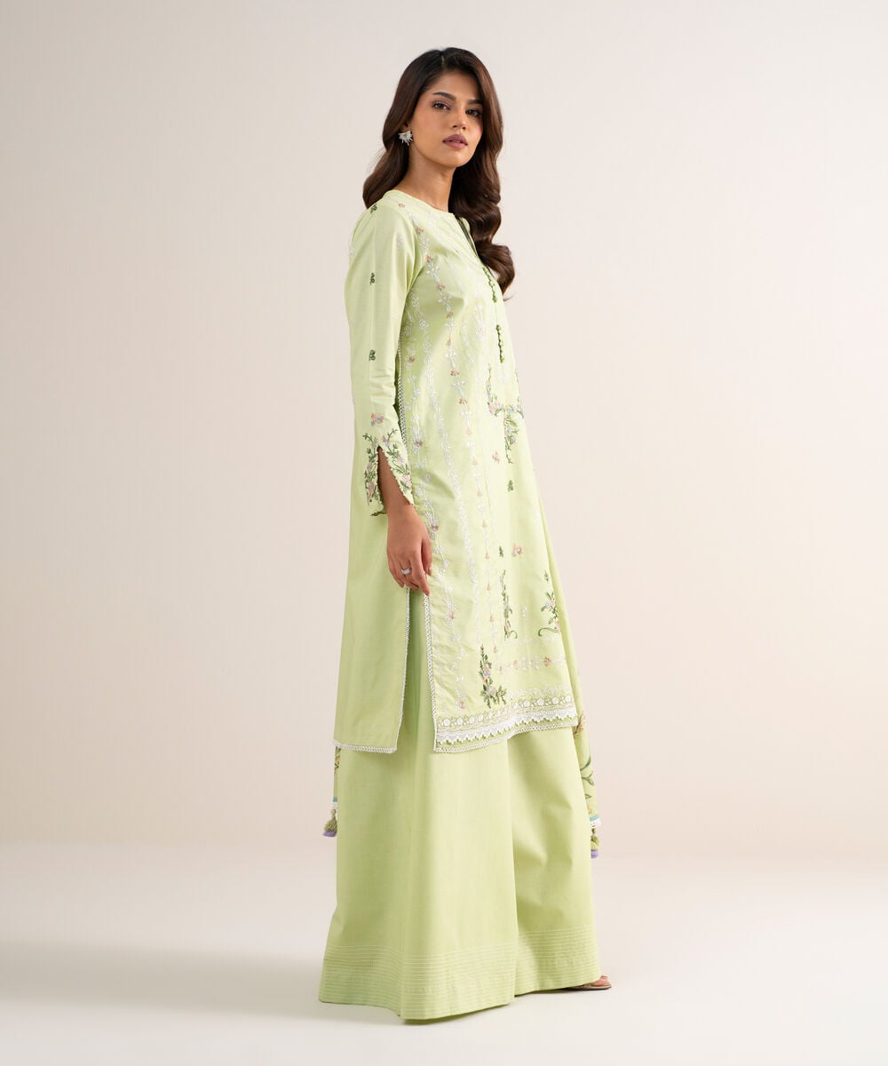 3 Piece - Embroidered Cotton Satin Suit โ Sapphire view 3