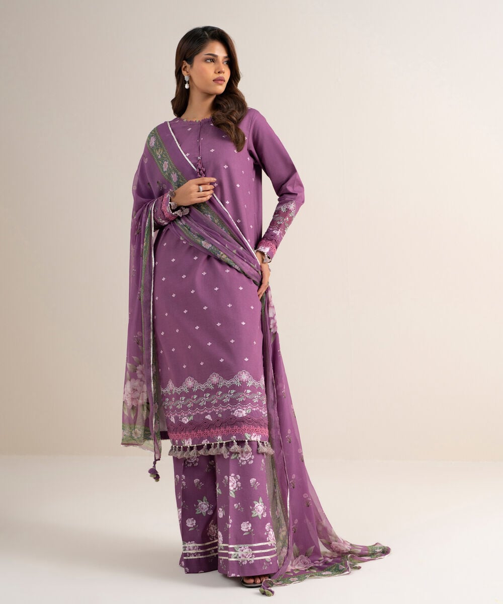3 Piece - Embroidered Lawn Suit — Sapphire