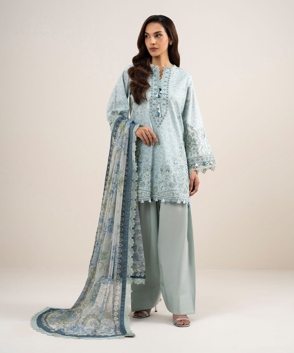 3 Piece - Embroidered Lawn Suit — Sapphire