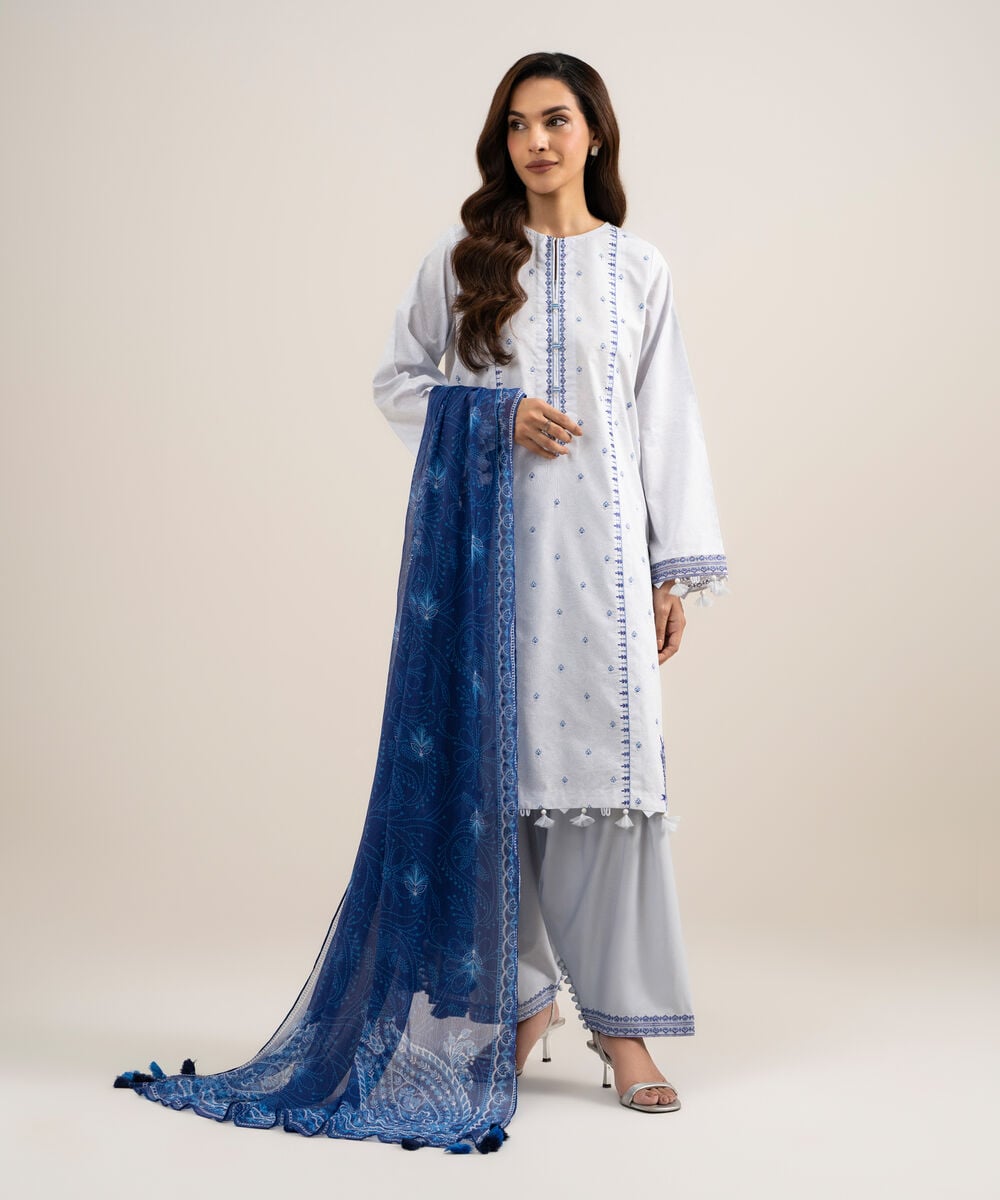 3 Piece - Embroidered Lawn Suit — Sapphire