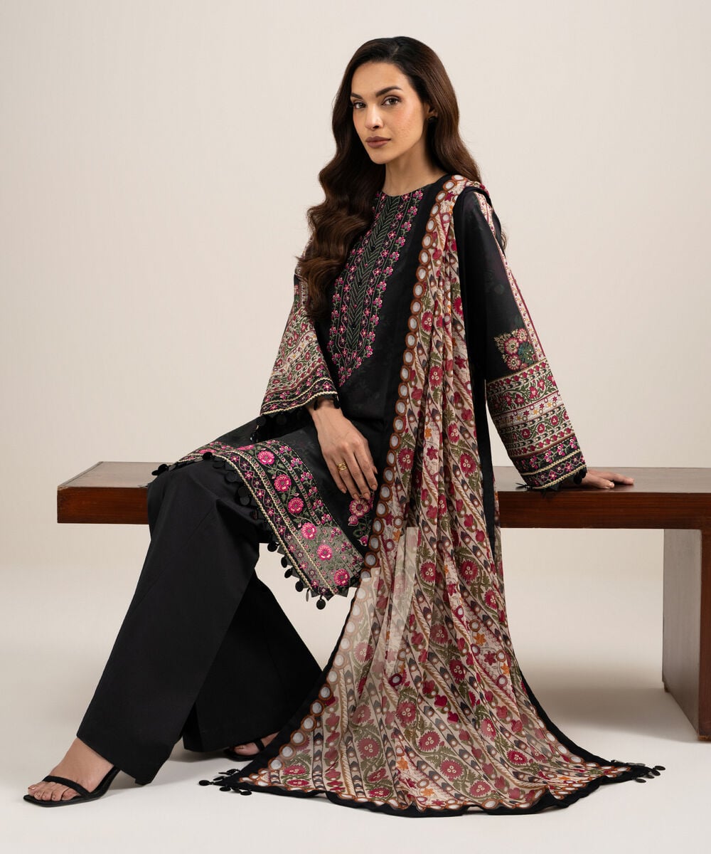 3 Piece - Embroidered Lawn Suit — Sapphire