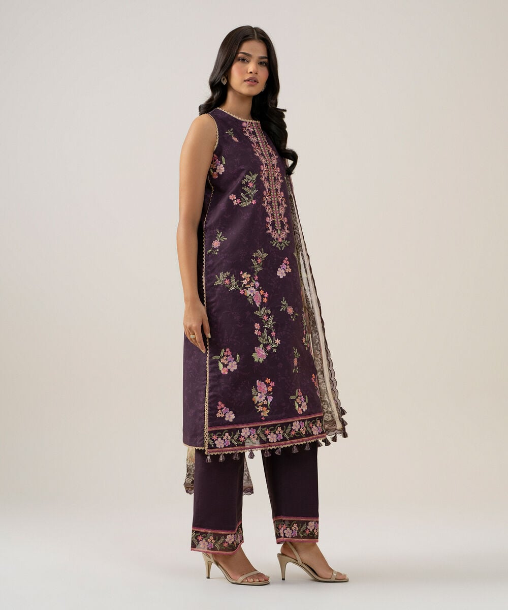 3 Piece - Embroidered Cotton Suit โ Sapphire view 3
