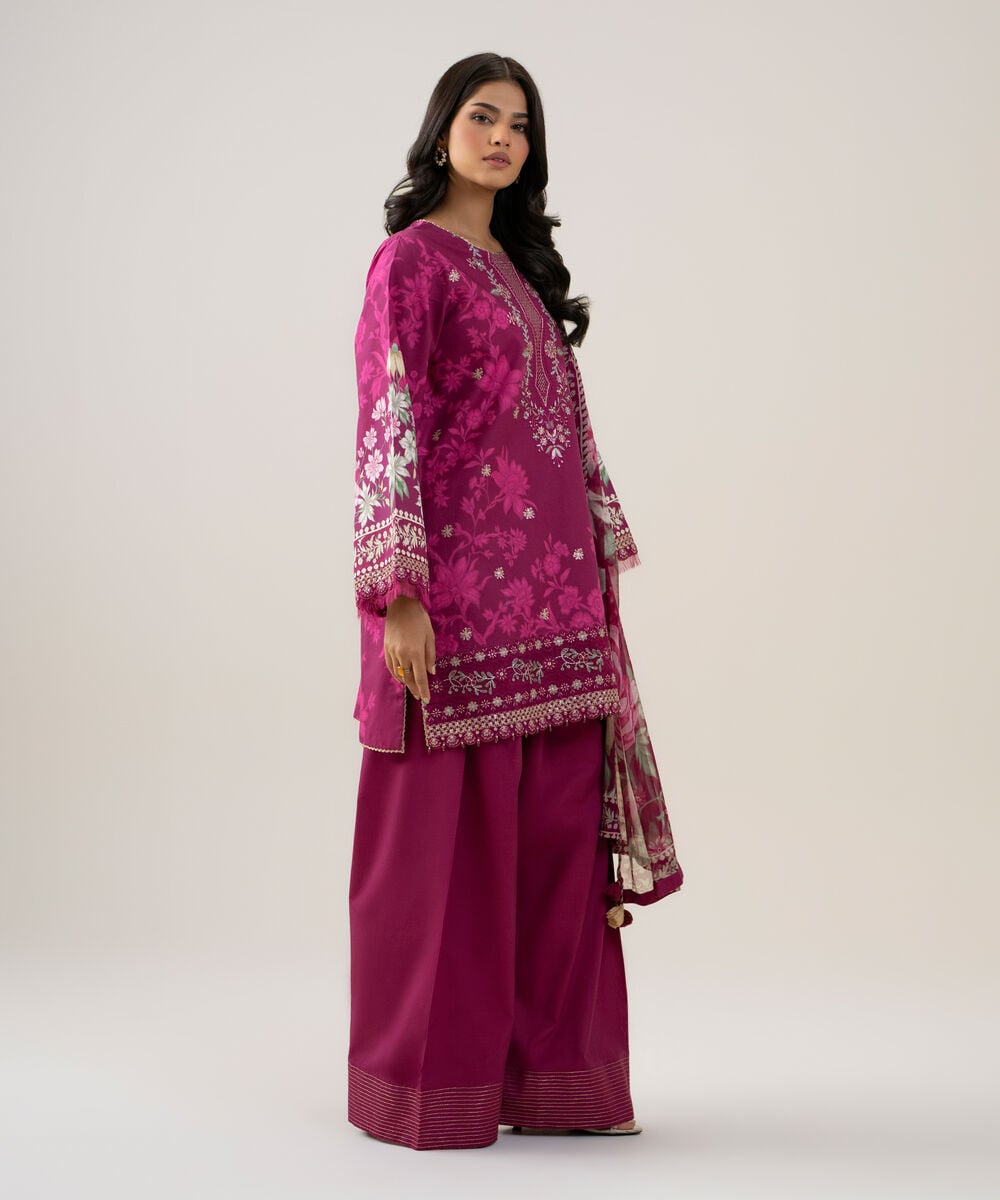 3 Piece - Embroidered Cotton Suit โ Sapphire view 3