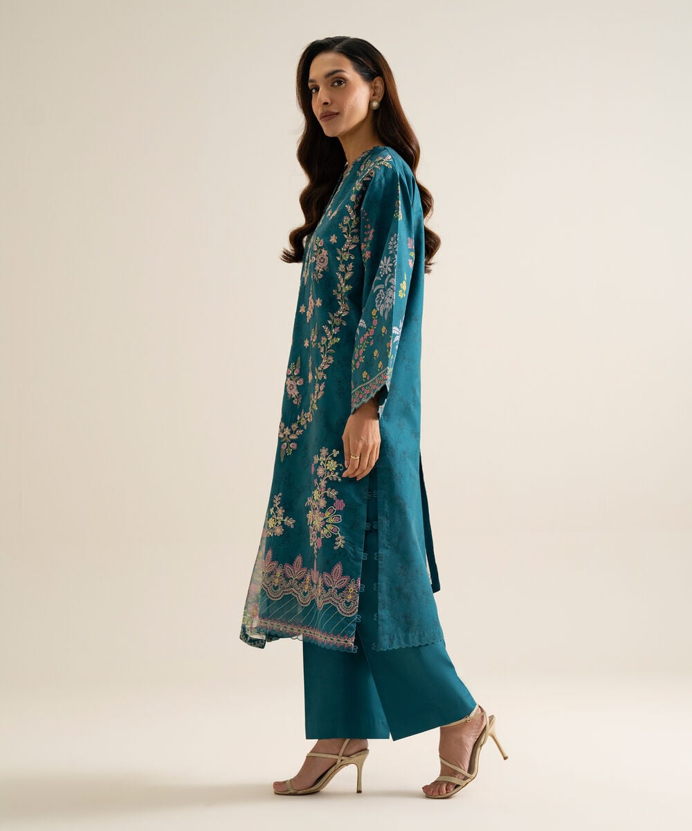 3 Piece - Embroidered Cotton Suit — Sapphire view 3