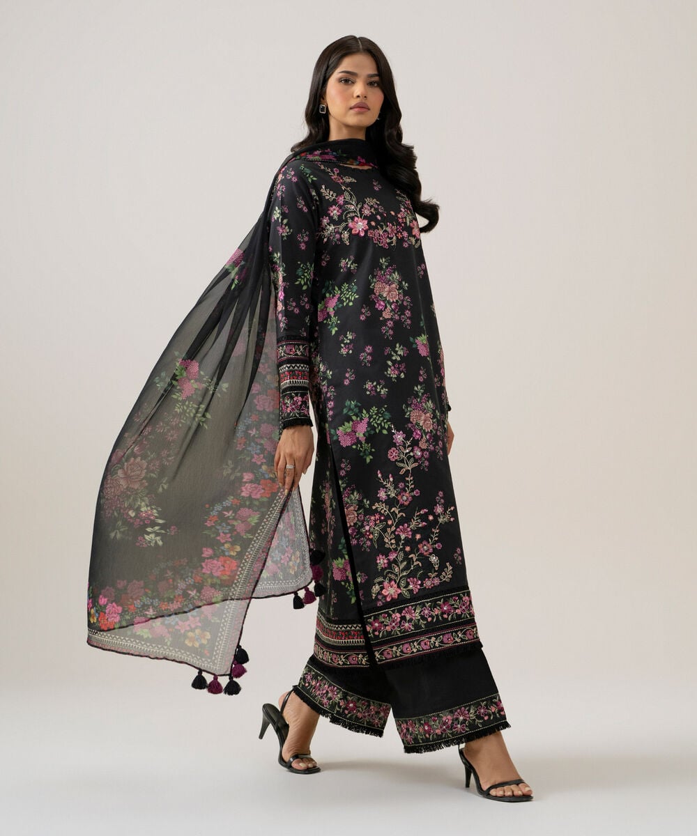 3 Piece - Embroidered Cotton Suit — Sapphire view 3