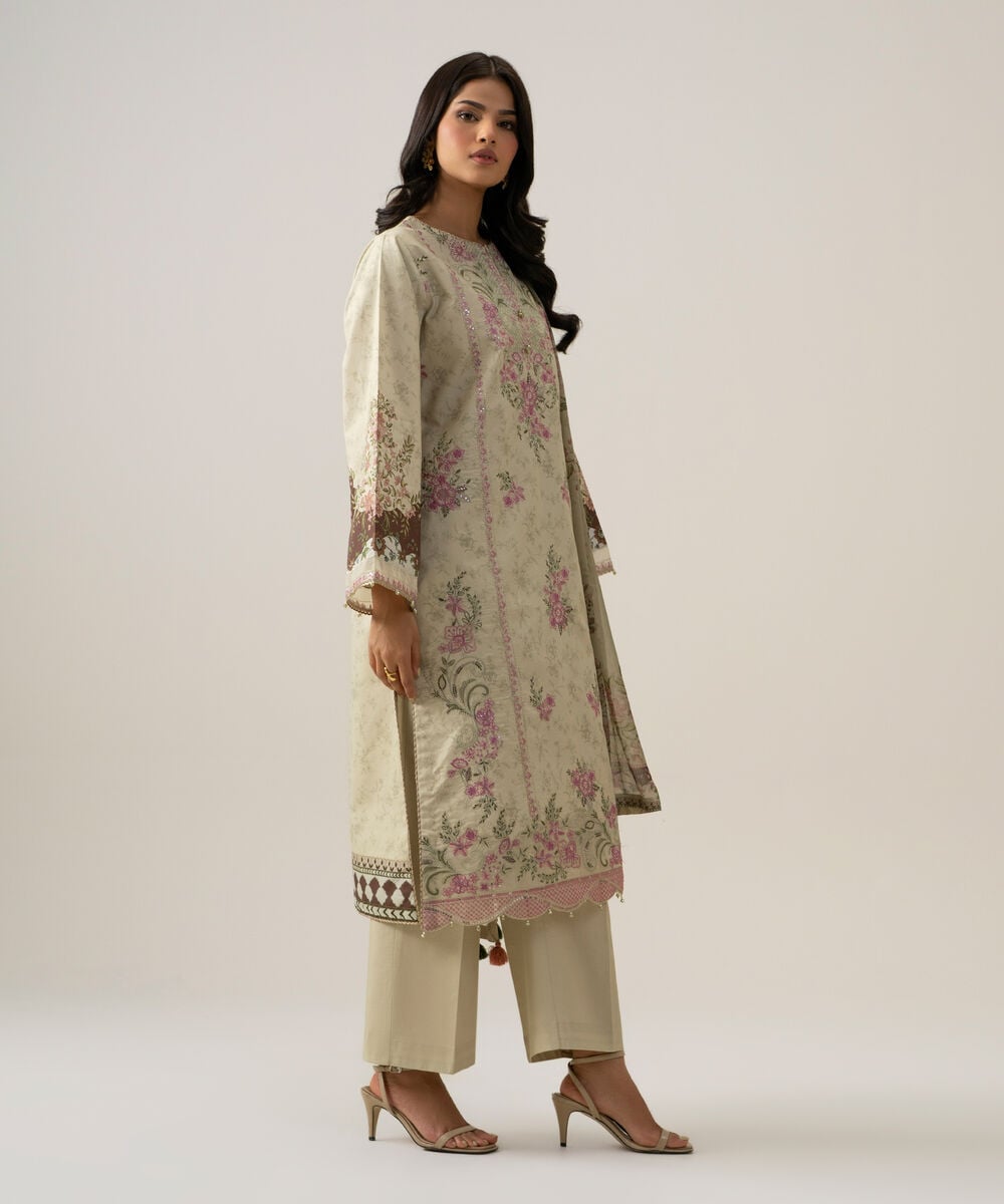 3 Piece - Embroidered Cotton Suit โ Sapphire view 3