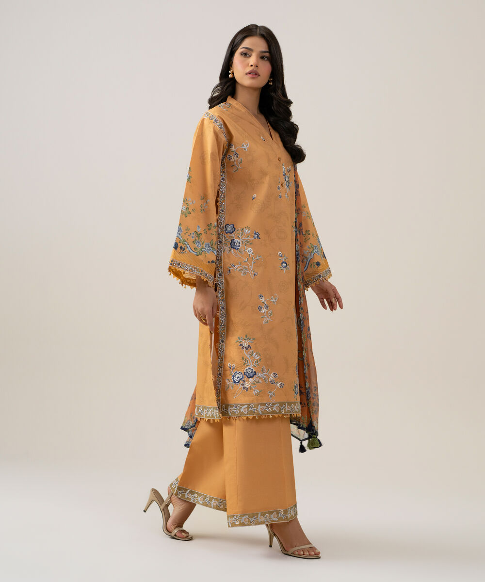 3 Piece - Embroidered Cotton Suit — Sapphire view 3