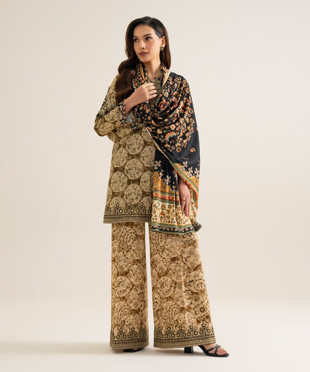 3 Piece - Embroidered Linen Suit — Sapphire