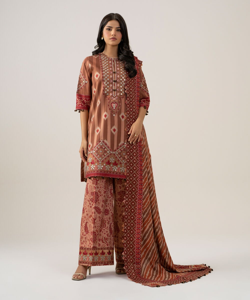 3 Piece - Embroidered Linen Suit — Sapphire