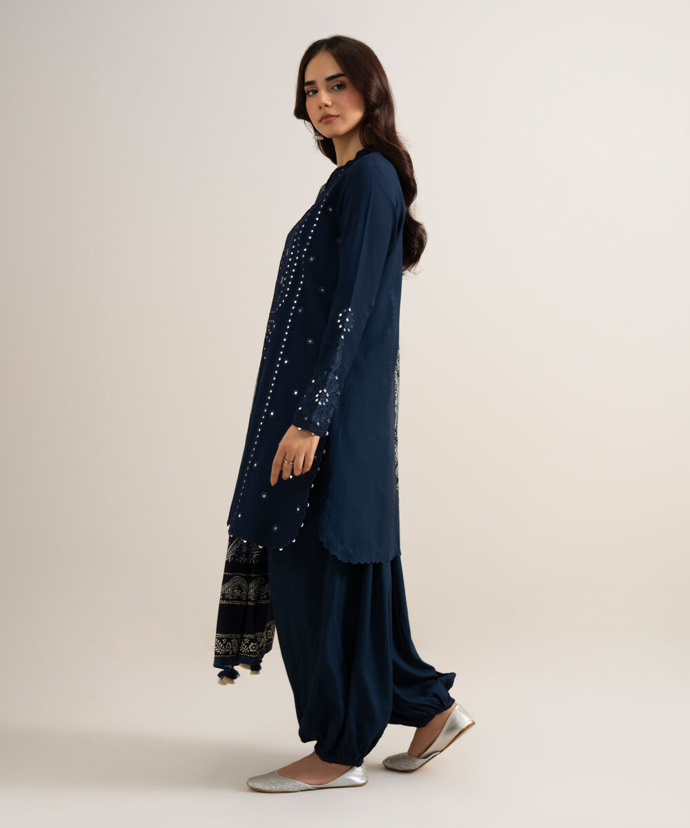 3 Piece - Embroidered Linen Suit โ Sapphire view 3