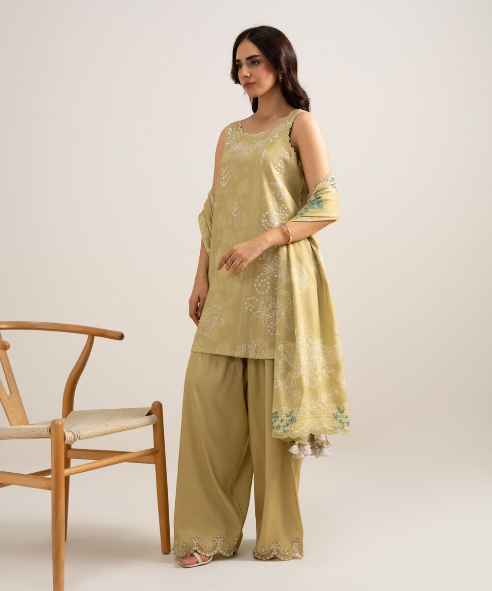 3 Piece - Embroidered Linen Suit — Sapphire