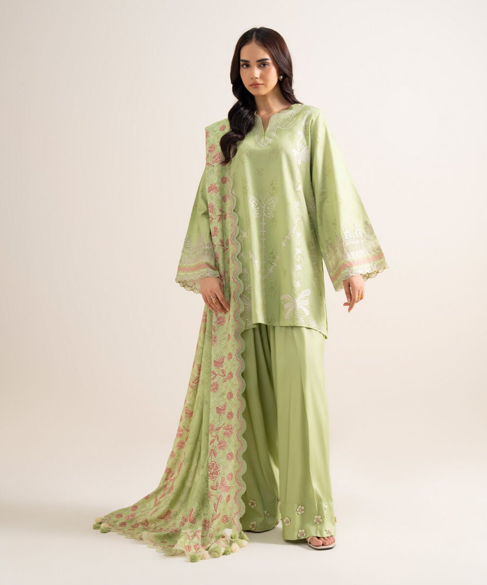 3 Piece - Embroidered Linen Suit — Sapphire
