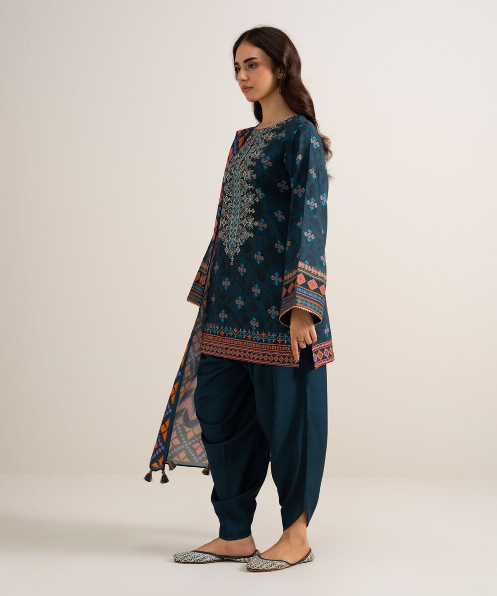 3 Piece - Embroidered Linen Suit โ Sapphire view 3