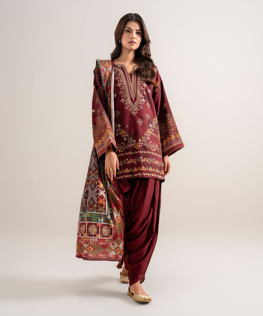 3 Piece - Embroidered Linen Suit — Sapphire