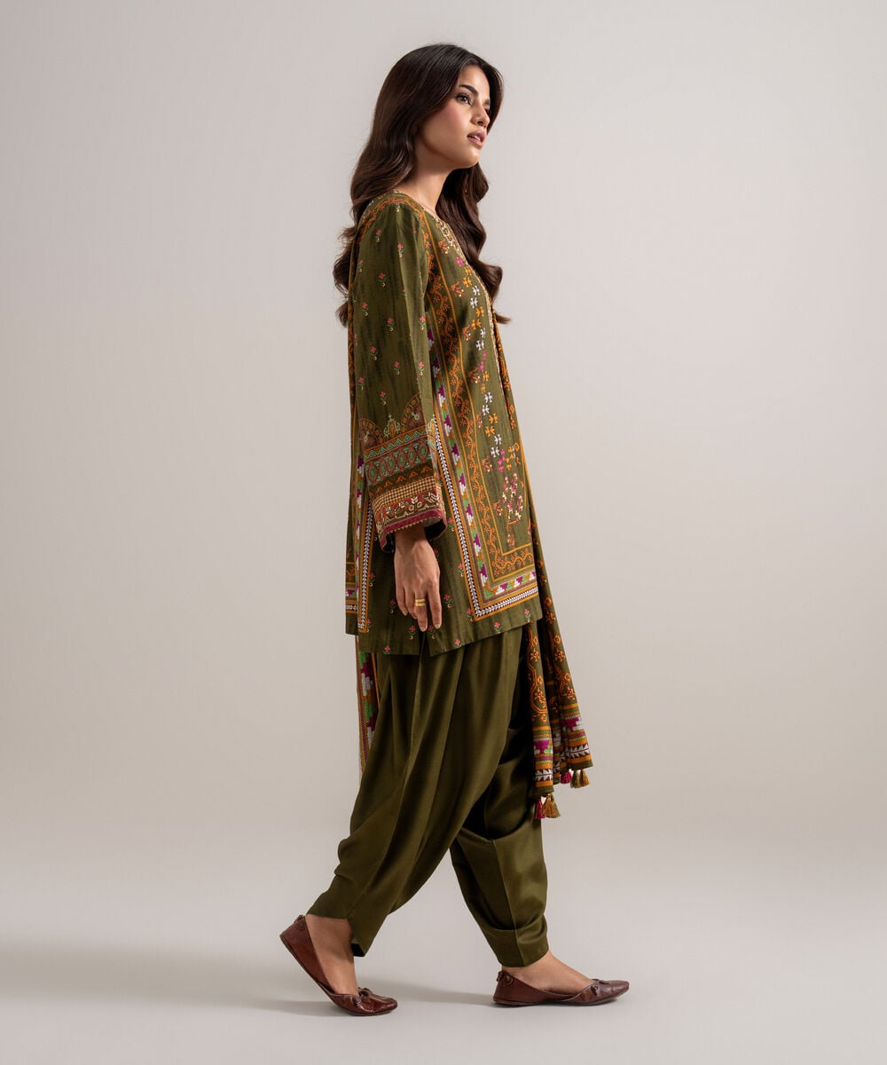 3 Piece - Embroidered Linen Suit โ Sapphire view 3
