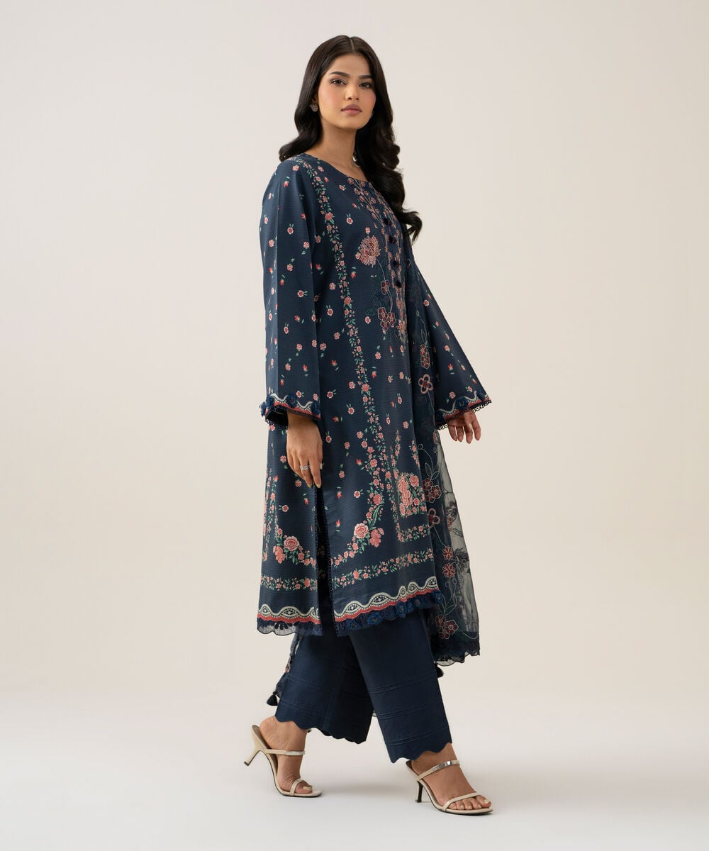 3 Piece - Embroidered Lawn Suit — Sapphire view 3